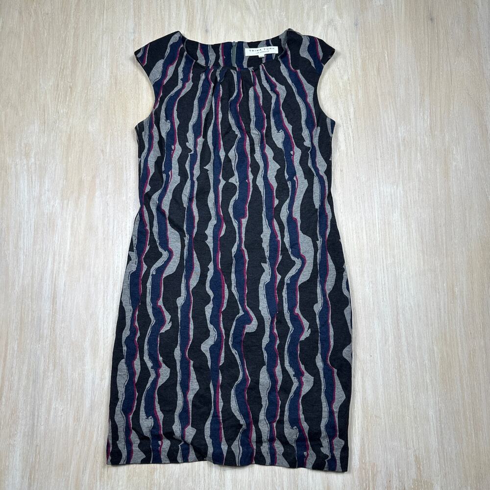Trina Turk Multicolor Wave Stripe Print Career Office Sleeveless Shift Dress 6